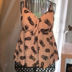 Candie’s Tie Front Pineapple Silk Tank
